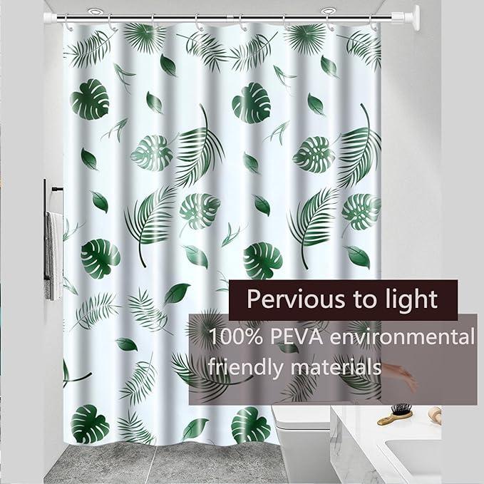 TIKABC Shower Curtain Liner, 4G PEVA Green Leaf Shower Liner, Plastic Waterproof Shower Curtains, 72x72 inch with Grommet Holes 3 Magnetic Weights - ModernBath