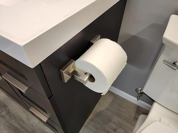 Toilet Paper Holder Wall Mount, Brushed Nickel Bathroom Toilet Paper Holder for SUS 304 Stainless Steel, Double Post Pivoting Square Toilet Paper Roll Holder for Bathroom RV Paper Towels for TP - ModernBath