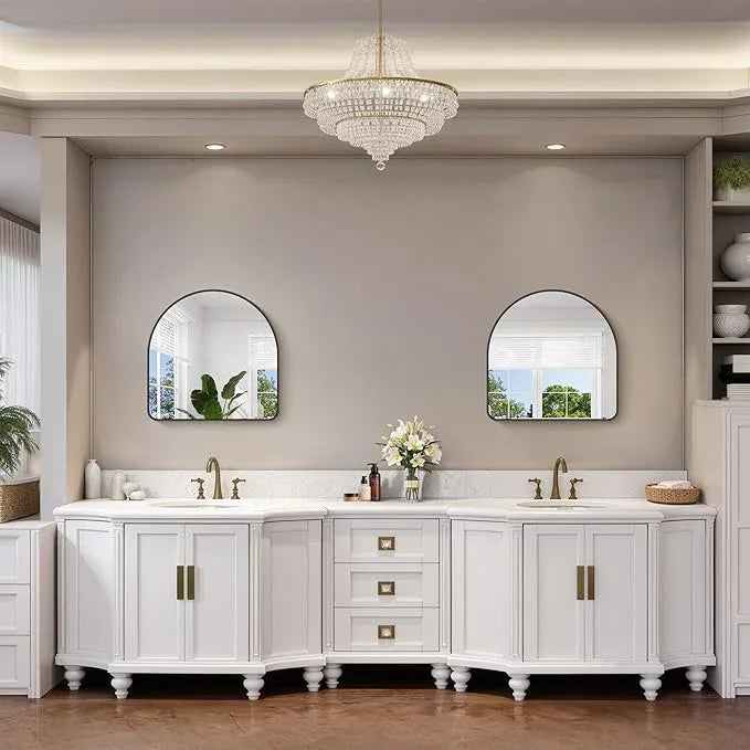 FORBATH Arched Bathroom Mirror 24x24 Inch, Black Bathroom Mirror Wall Mounted Modern Aluminum Alloy Frame Arch Mirror for Bedroom Living Room Entryway, Hanging or Leaning Against Wall - ModernBath
