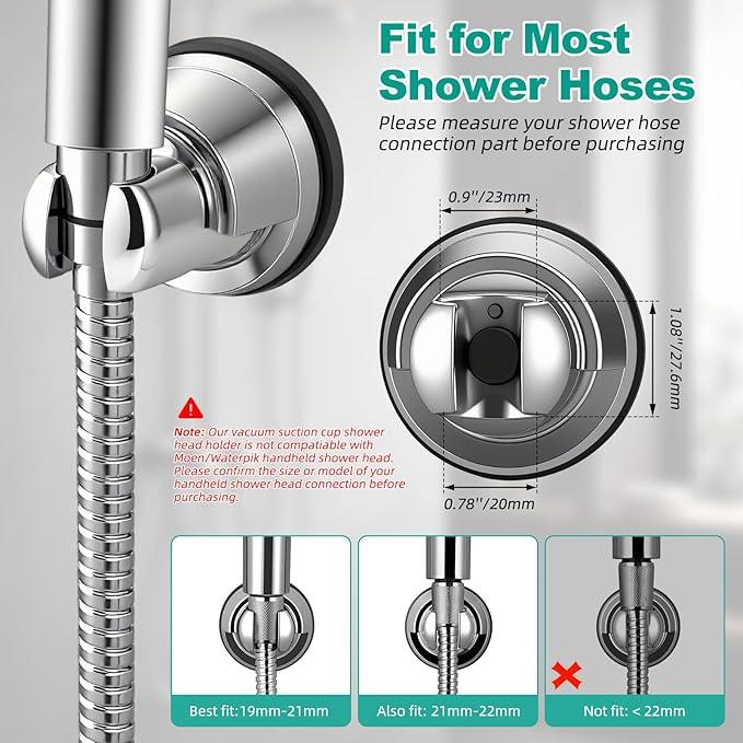 Hibbent 2 Pack Vacuum Suction Cup Shower Head Mount, Removable Shower Head Bracket, Height Adjustable Shower Wand Holder & Wall Mount ABS Plastic Suction Holder for Handheld Showerhead, Chrome - ModernBath