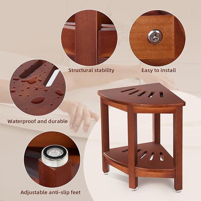 HouseJoy Corner Shower Bench with Shelf, 16.5" H Corner Shower Stool for Shaving Legs, Shower Foot Rest Waterproof Bathroom Bench -Bath Seat, Spa Foot Rest Shaving Stool Corner - ModernBath