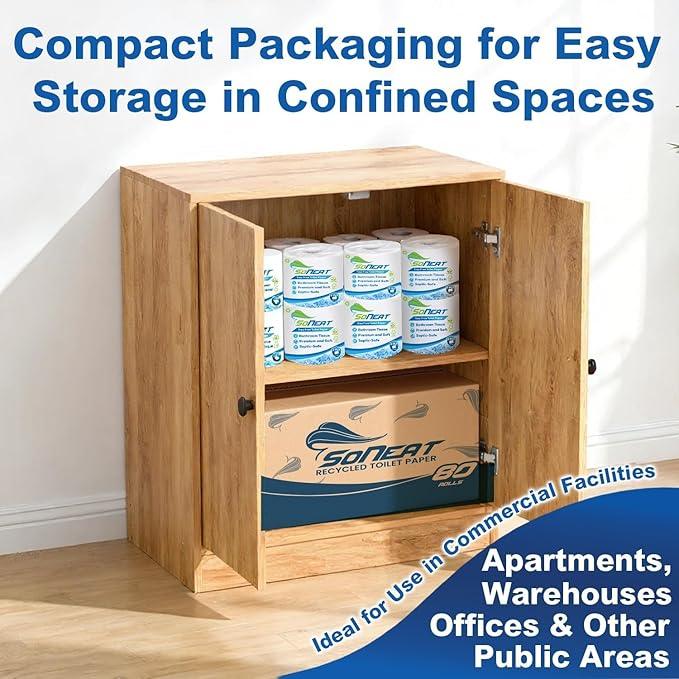 2-Ply Toilet Paper Bulk | Septic safe toilet paper | 40,000 Soft Sheets | 80 Rolls x 500 Sheets Each | Recycled Fiber & Strong Bath Tissue Mega Pack for Home & Commercial Use - ModernBath