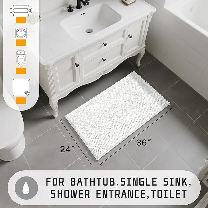 Yimobra Large Bathroom Rugs 36"x24", Non Slip Bath Mat for Tub, Shaggy Rug Floor Carpet, Extra Soft Super Absorbent Quick Dry, Machine Washable,White - ModernBath