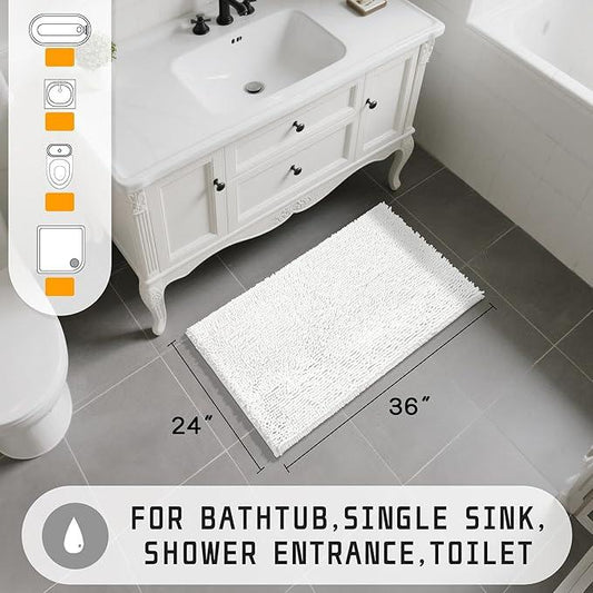Yimobra Large Bathroom Rugs 36"x24", Non Slip Bath Mat for Tub, Shaggy Rug Floor Carpet, Extra Soft Super Absorbent Quick Dry, Machine Washable,White - ModernBath