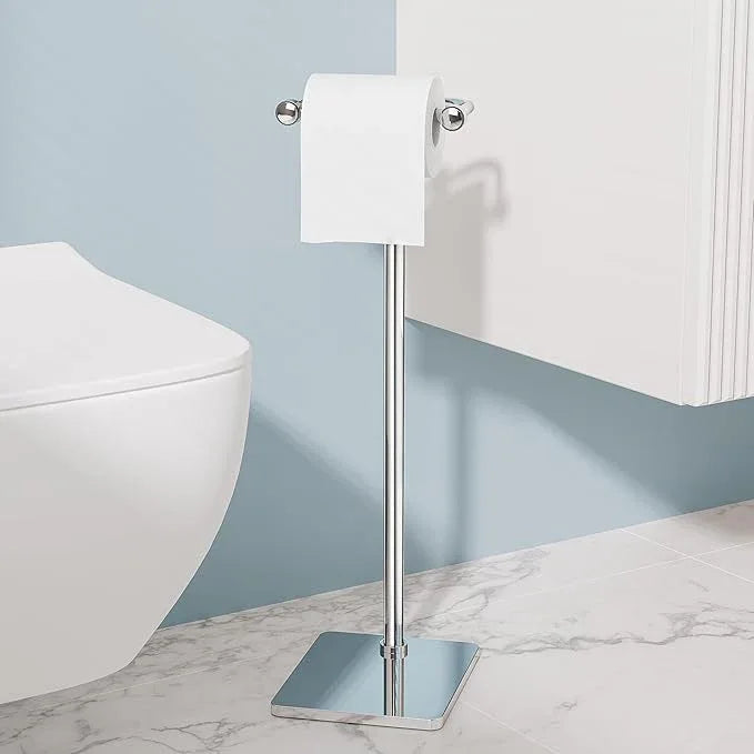 RUACQ Toilet Paper Holder Stand, Bathroom Toilet Paper Roll Holder Free Standing, Toilet Tissue Holder Stand with Post Pivoting Design, Stable Weighted Base, SUS304 Stainless Steel (Chrome) - ModernBath