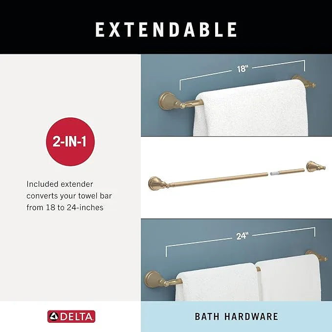 Delta Mylan 4-Piece Bathroom Set Champagne Bronze 18" Towel Rack, Toilet Paper Holder, Hand Towel Holder, Hook| Bathroom Accessory Set Towel Holder 4-Piece Hardware MYN64-CZ - ModernBath