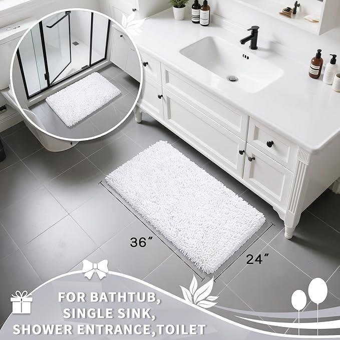 Yimobra Large Bathroom Rug Non Slip 36x24 Inch, Extra Thick Soft Absorbent Chenille Bath Mat, Machine Washable Quick Dry Bath Rugs for Bathroom Floor, Tub and Shower, Home Decor Accessories, White - ModernBath