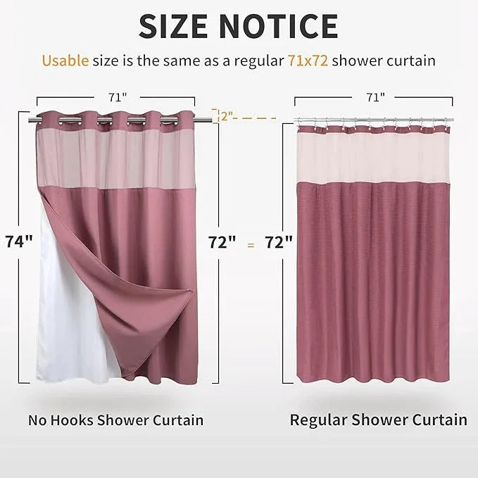 River Dream Heavyweight No Hooks Required Dotted Waffle Weave Shower Curtain with Snap in Liner - 71W x 74H,Hotel Grade,Spa Like Bath Curtain,Pale Mauve - ModernBath