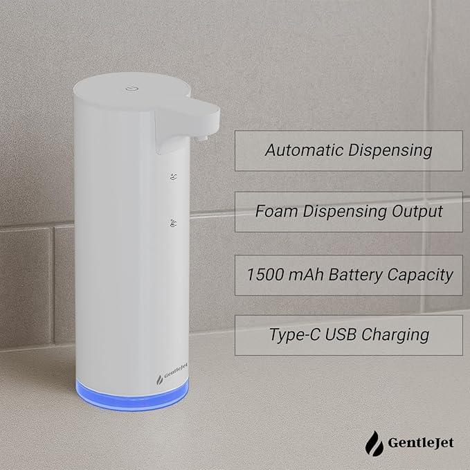 GentleJet EasyFoam Automatic Foaming Soap Dispenser - Rechargeable Automatic Soap Dispenser Touchless for Bathroom or Kitchen, Motion Sensor, 2 Levels, IPX5 Water-Resistant, 9.5oz (White) - ModernBath