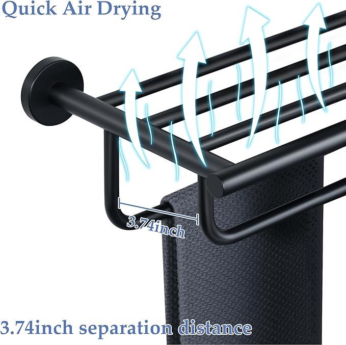 Alise Towel Rack,Towel Holder Towel Shelf with Double Towel Bars for Bathroom Lavatory,24-Inch SUS 304 Stainless Steel Wall Mount Towel Hanger Storage,Matte Black GYT7060-B - ModernBath