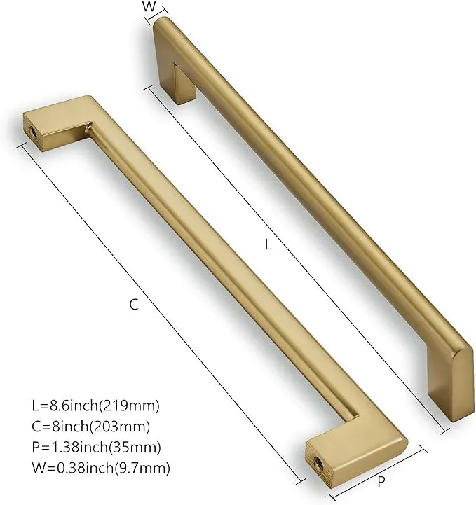 khtumeware 8 Inch Hole Center 6 Pack,Brushed Brass Cabinet Pulls Heavy Duty Solid Brushed Gold Kitchen Drawer Handle Antique Cabinet Hardware for Bathroom, Drawer, Cabinet - ModernBath
