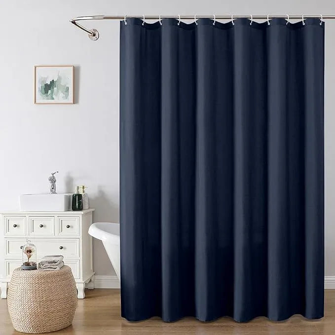 OVZME Zora 78 Inch Shower Curtain Set with 12 Plastic Hooks, Plain Fabric Shower Curtain for Bathroom - Long Shower Curtain, Water Resistance, Machine Washable Soft Cloth, 72WX78L, Navy Blue - ModernBath