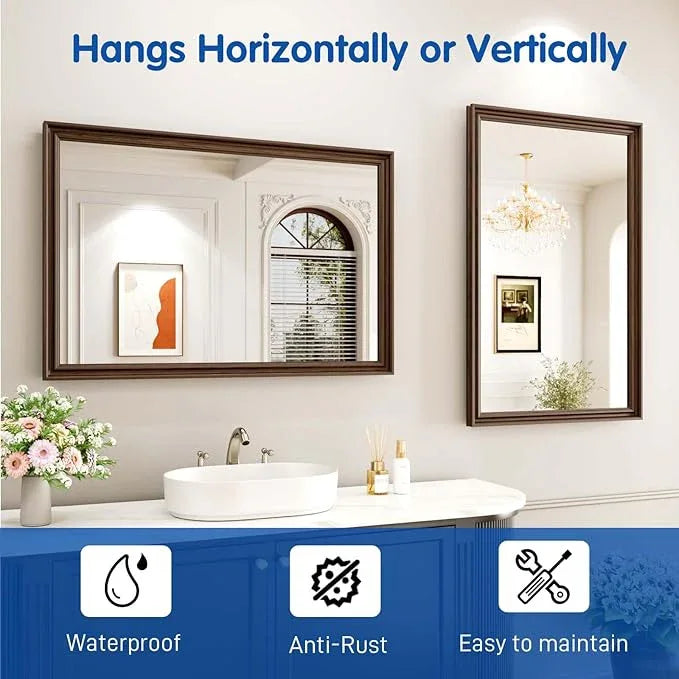 WEER Retro Copper Bathroom Mirror, 24x36 Inch Bronze Oil Rubbed Framed Mirror, Rectangle Classic Vintage Framed Wall Mirror, Farmhouse Vanity Mirror, Tempered Glass, Vertically or Horizontally - ModernBath