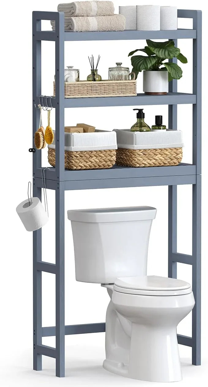 SONGMICS Over The Toilet Storage, 3-Tier Over Toilet Bathroom Organizer with Adjustable Shelf, 10.2 x 24.8 x 66.9 Inches, Space-Saving, Gray UBTS001G01 - ModernBath