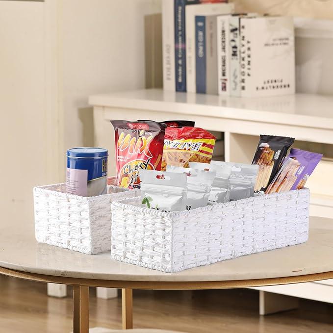Vagusicc 3 Section Wicker Storage Basket, White Wicker Baskets for Storage, Toilet Tank Basket, Small Baskets for Organizing for Shelves, 2-Pack - ModernBath