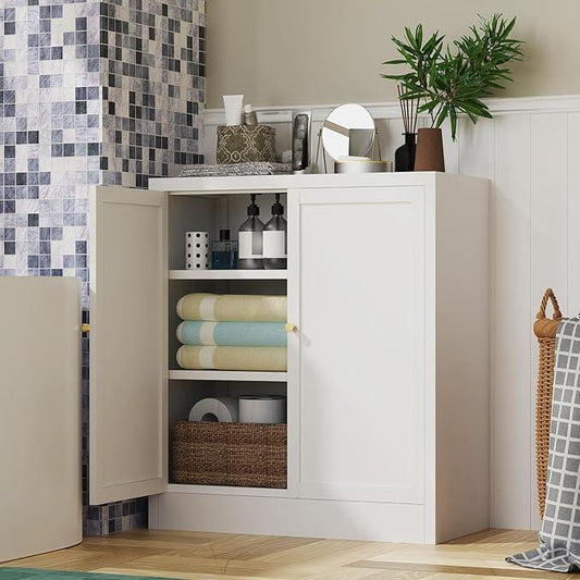 Storage Cabinet, Metal Bathroom Floor Organizers and Storage Cabinets, Freestanding Small Cabinet for Restroom, 3 Shlves Home、Bathroom、Living Room Cabinets - White - ModernBath