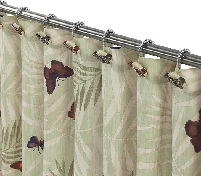 Rustproof Butterfly Shower Curtain Hooks, Vintage Brown Chocolate Bathroom Shower Curtain Hooks, 5 Roller Ring Balls Decorative Shower Hooks for Butterfly Floral Farmhouse Shower Curtain, Set of 12 - ModernBath