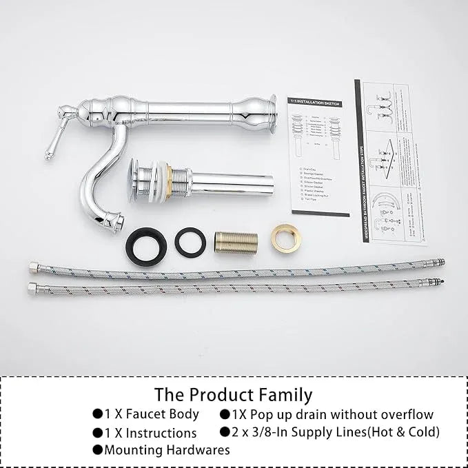 GGStudy 360° Swivel Chrome Single Handle One Hole Bathroom Sink Faucet Matching with Pop Up Drain - ModernBath