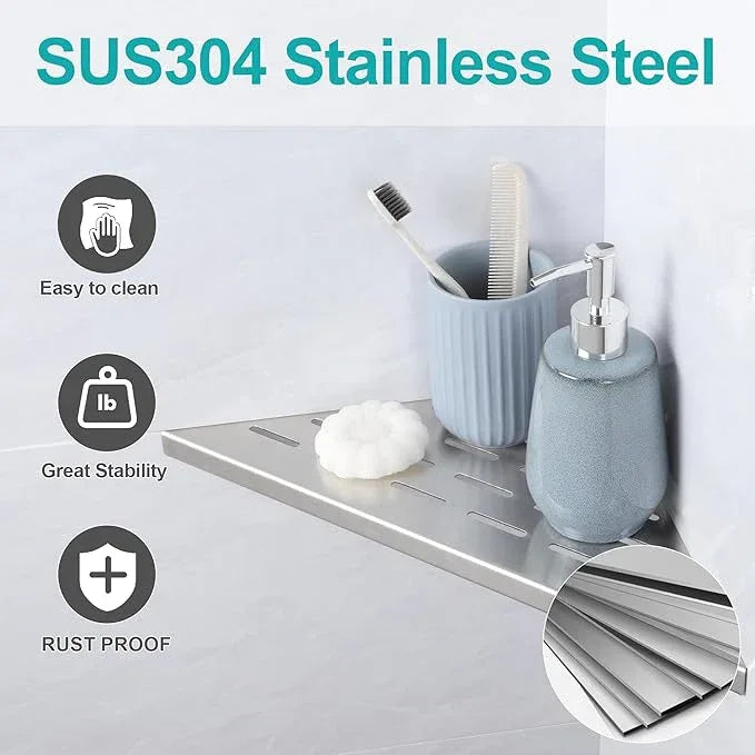 12" Corner Shower Shelf, 2-Pack Bathroom Shelves for Tile Walls, SUS304 Stainless Steel Recessed Shower Shelf, Grout in Corner Organizer Shelves, Brushed Silver, Large Size - ModernBath