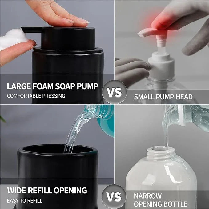 BosilunLife Modern Ceramic Bathroom Accessories Set, Bathroom Counter Set Matte Black Bathroom Decor Sets Accessories Bathroom Foam Soap Dispenser, Toothbrush Holder Set, Soap Dish, Apothecary Jars - ModernBath