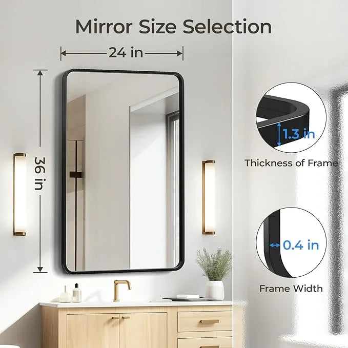 USHOWER Black Bathroom Mirror for Over Sink 24 x 36 Inch, Metal Frame Rectangle Vanity Mirror, Modern Farmhouse, Wall Mounted - ModernBath