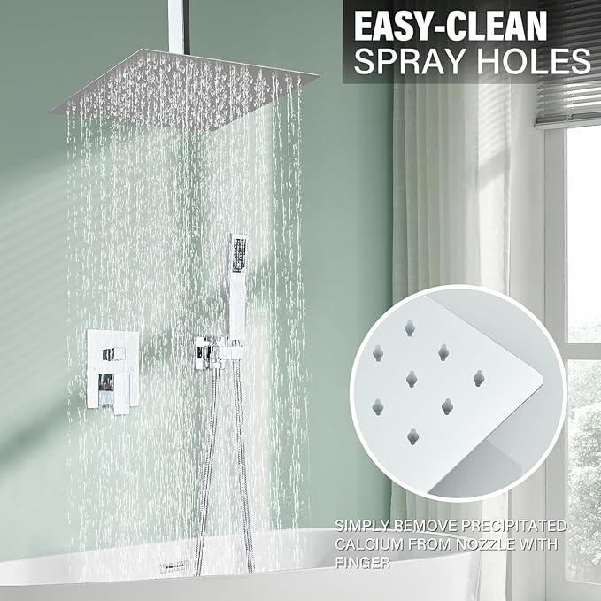Shower Faucet Set Chrome Rain Shower System with High Pressure 10 Inches Rain Shower Head and Handheld Spray Bathroom Luxury Rain Mixer Shower Complete Combo Set Ceiling Mounted - ModernBath