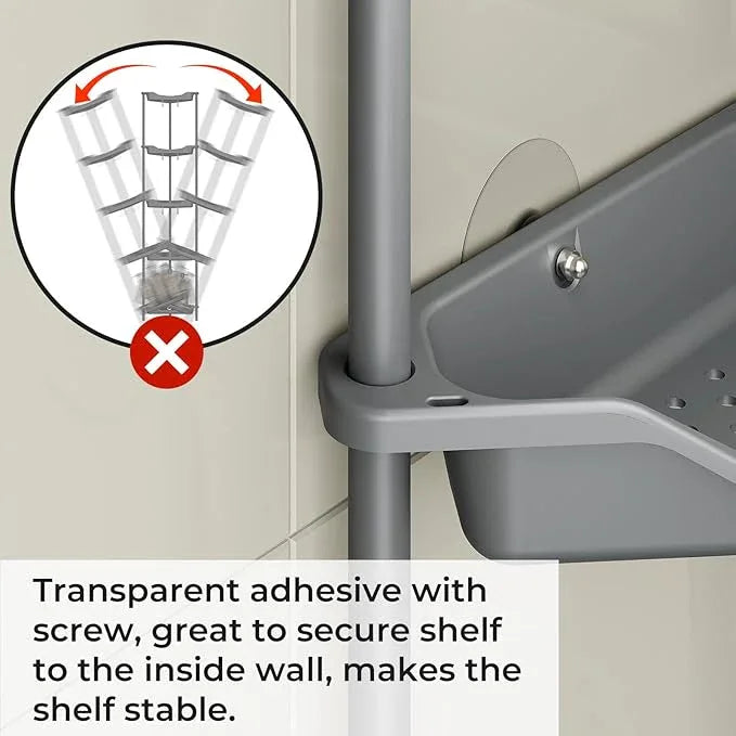 ODesign 5 Tier Floor Standing Corner Shower Caddy Organizer, Plastic Metal Floor Corner Shelf Storage Rack for Bathroom Grey - Rustproof - ModernBath