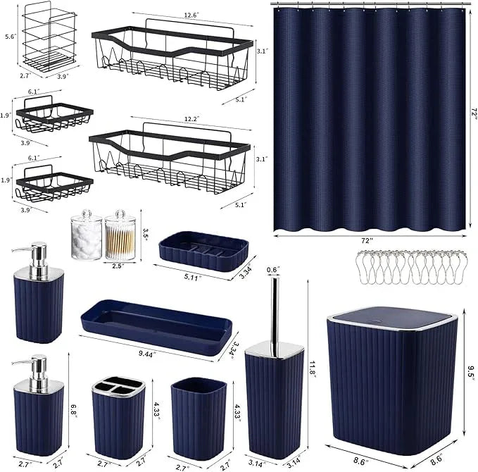 XLHOMO 28PC Bathroom Set - Gorgeous Blue Bathroom Set, Bathroom Accessory Set, Blue Shower Curtain Set with 5PC Shower Organizer - ModernBath