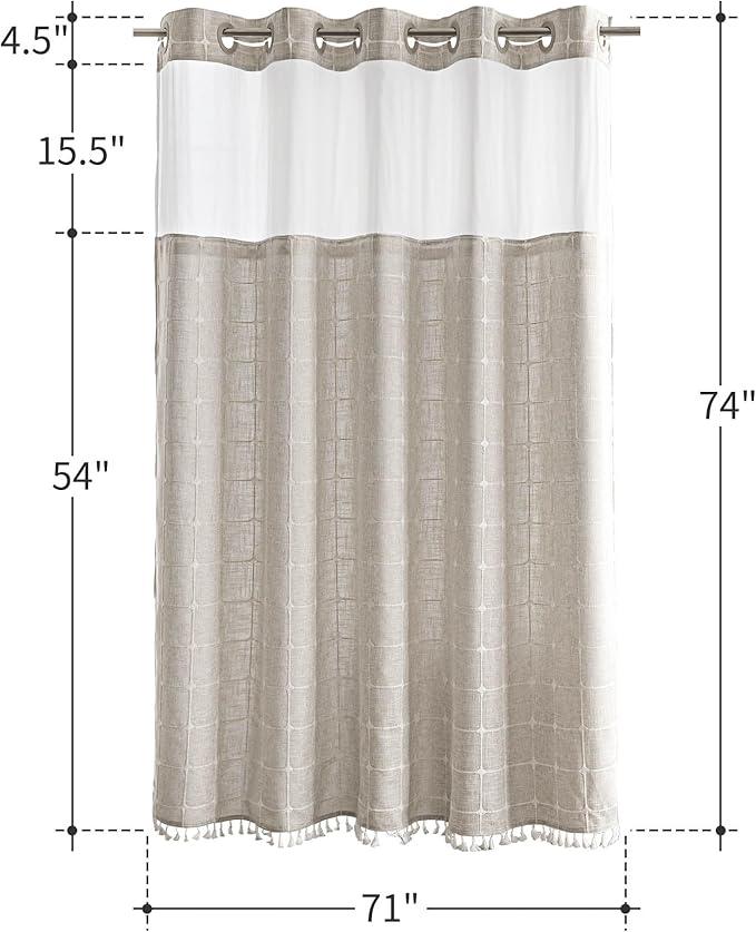 River Dream Farmhouse Linen Textured Shower Curtain with Snap-in Liner Set, No Hooks Needed, with Tassels for Rustic Bathroom Decor,with Window,with Magnets,Linen,71Wx74H - ModernBath