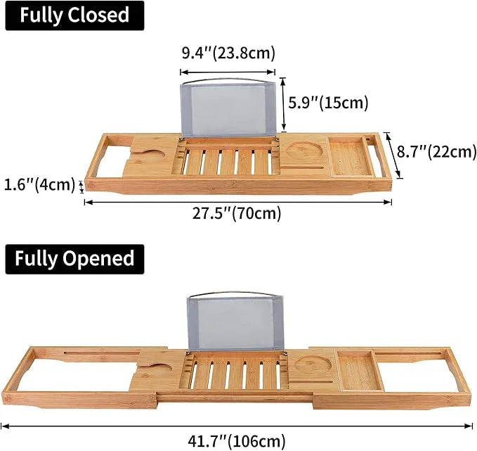 Utoplike Bamboo Bathtub Caddy Tray Bath Tray for Tub, Adjustable Bathroom Bathtub Organizer with Book Tablet Wine Glass Cup Towel Holder - ModernBath