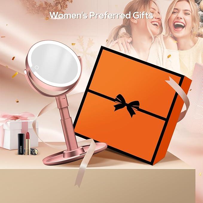 B Beauty Planet Makeup Mirror with Lights, Lighted Magnifying Mirror 30X with 3 Lighting and Adjustable Brightness, 2-Sided Height Adjustable Vanity Mirror for Bathroom, Gifts for Women Rose Gold - ModernBath