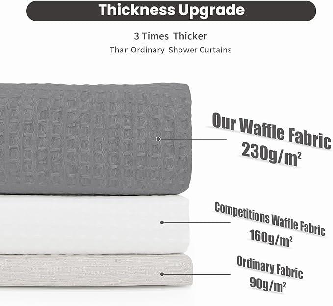 Inhousolu No Hook Waffle Weave Shower Curtain with Removable Snap in Fabric Liner Set for Bathroom, 230 GSM Heavy Duty Weighted Hem, Water Repellent Washable Bath Curtains, 72 x 72 Inch, Grey - ModernBath