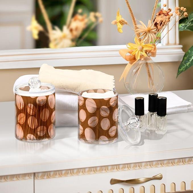 Tatenale Qtip Holder Bathroom Set Q tip Cotton Ball Swab Pad Dispenser Container Organizer Plastic Jars with Lids Storage 2Pack Coffee Bean Brown - ModernBath