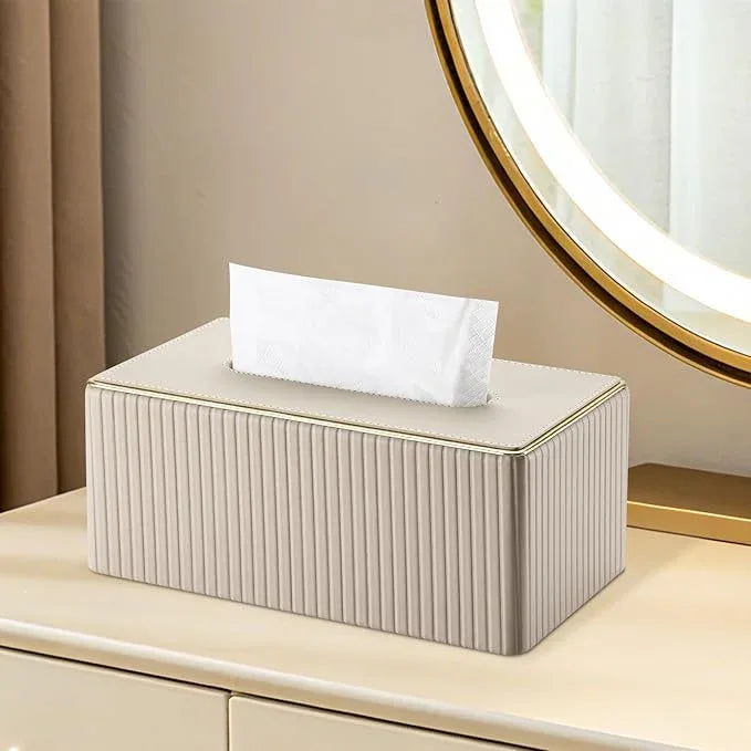 KINGFOM Rectangular Tissue Box Cover, PU Leather Tissue Box Holder with Magnetic Bottom, Napkin & Facial Tissue Holder Dispenser Decorative Box Cover for 120-count (3-Ply) 160-count (2-Ply) Beige - ModernBath