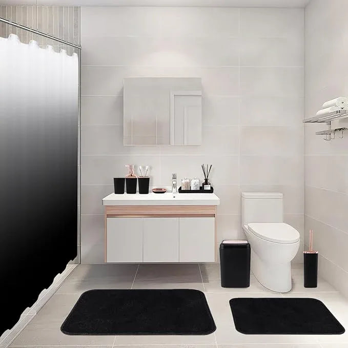 XLHOMO Bathroom Accessory Set–Bathroom Set with Shower Curtain and Rugs, No Slip Bathroom Rugs Super Absorbent, Black Ombre Water-Proof Shower Curtain with Hooks,Black Bathroom Sets Complete for Home - ModernBath
