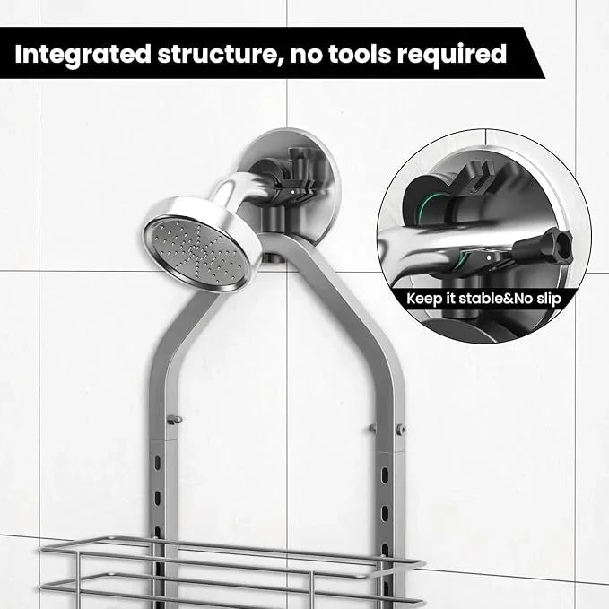 Aquohola Shower Caddy Hanging (Silver), Adjustable Anti-Swing-Over The Shower Head Caddy, 4 Tier Height Bathroom Storage Organizer Bathroom Shelves Basket Rack Shower Caddies (4Tier) - ModernBath