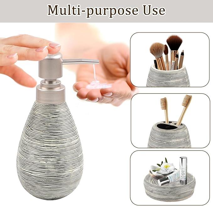 CERBIOR Bathroom Accessories Set,4 Pcs Ceramic Bathroom Decor Accessory,Includes Toothbrush Holder, Toothbrush Cup, Soap Dish for Decorative Countertop and Housewarming Gift(Grey 4pcs) - ModernBath