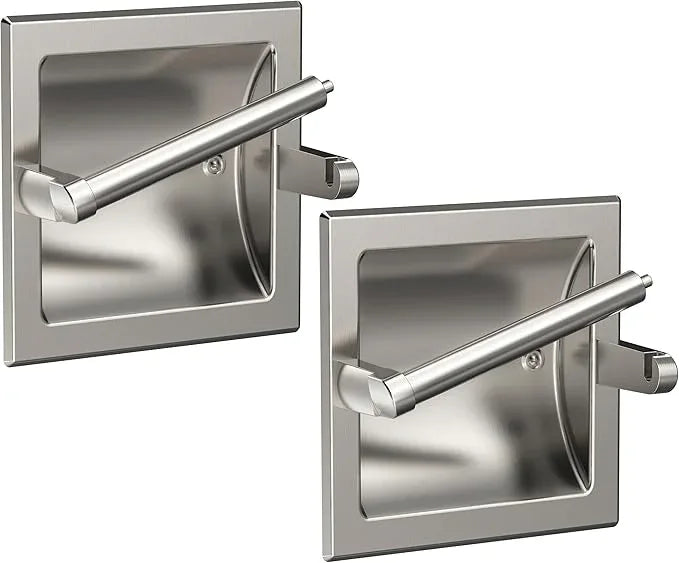 Toilet Paper Holder 2 Pack, Recessed Pivoting Toilet Paper Holder Wall Mount Stainless Steel for Large Rolls in Bathroom (Brushed Nickel) - ModernBath