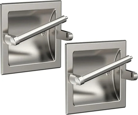 Toilet Paper Holder 2 Pack, Recessed Pivoting Toilet Paper Holder Wall Mount Stainless Steel for Large Rolls in Bathroom (Brushed Nickel) - ModernBath