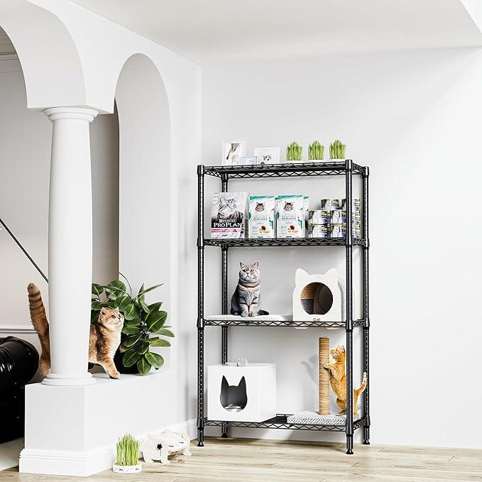 1000 lbs 4 Tier Shelf Metal Storage Shelves Shelving Wire Rack Heavy Duty Closet Organizers for Garage Kitchen Bathroom Laundry Black 15.7" D x 33.5" W x 59.5" H - ModernBath