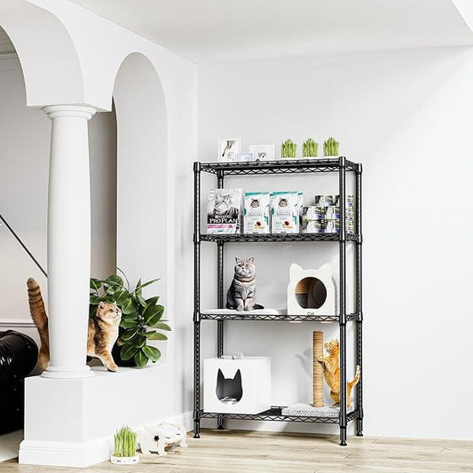 1000 lbs 4 Tier Shelf Metal Storage Shelves Shelving Wire Rack Heavy Duty Closet Organizers for Garage Kitchen Bathroom Laundry Black 13.8" D x 35.4" W x 59.5" H - ModernBath