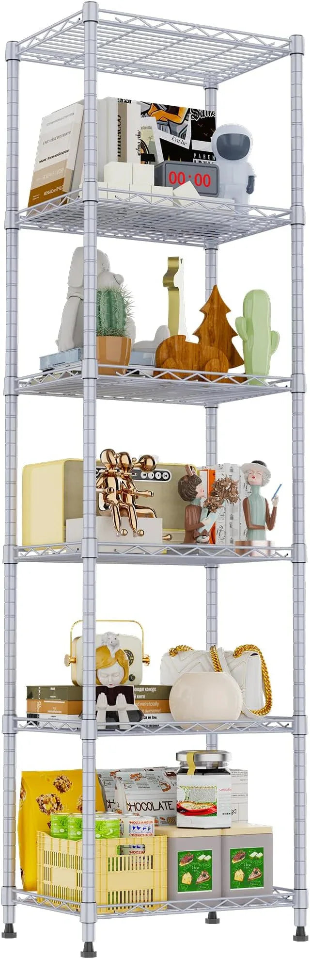 REGILLER 6 Wire Shelving Steel Storage Rack Adjustable Unit Shelves for Laundry Bathroom Kitchen Pantry Closet(Silver, 11.7" D x 16.8" W x 63" H) - ModernBath
