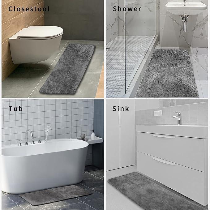 FIFU Bathroom Runner Rug 24" W x 60" L, Bath Mats for Bathroom, Bedroom & Kitchen, Non-Slip Rubber Latex Backing, Comfort & Soft Shower Bathmat & Carpet for Sink, Home & Hallways, Dark Gray - ModernBath