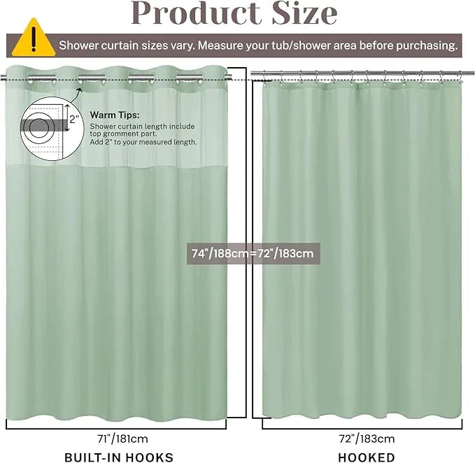 SORTTO No Hook Slub Textured Shower Curtain with Snap in Liner - Aqua Fabric Outer Curtain & Waterproof Inner Liner, Hotel Style with See Through Top Window, 71x74 in - ModernBath
