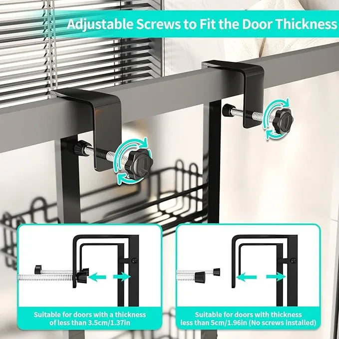 HapiRm 3 Tier Over the Door Shower Caddy, Hanging Shower Caddy with 16 Hooks and 2 Soap Holders, No Drilling Adjustable Hanging Bathroom Organizer - Black - ModernBath
