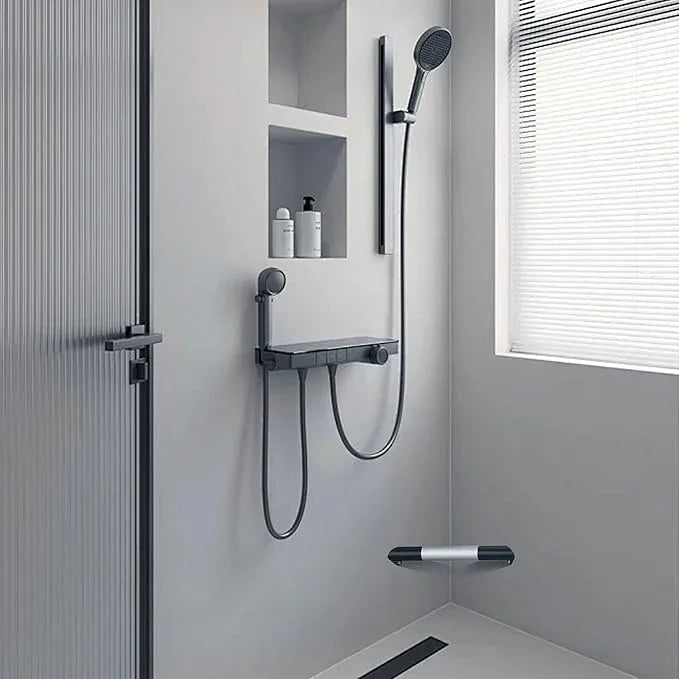LUOGULIANG Shower Foot Rest Bar, Matte Black Corner Shower Foot Rest for Shaving Legs, Wall Mounted Non-Slip Stainless Steel Bar Shower Step Foot Ledge - ModernBath