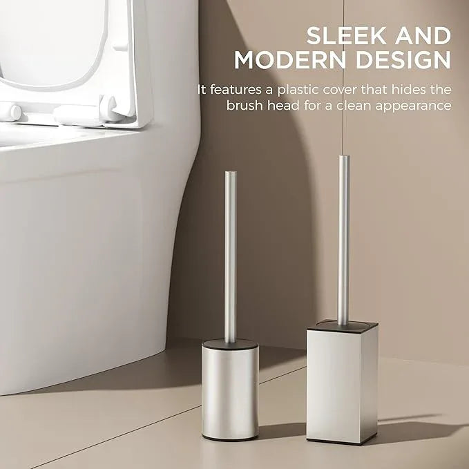 FORIOUS Toilet Brush and Holder Set, 304 Stainless Steel Heavy Duty Base and Handle for Bathroom Deep Cleaning, Toilet Bowl Cleaners Brush with Holder, Space Saving for Storage, Stainless Steel - ModernBath