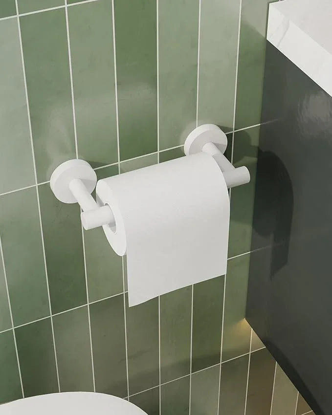 White Toilet Paper Holder SUS304 Stainless Steel Double Post Pivoting Toilet Paper Roll Holder Wall Mounted Toilet Tissue Holder for Commercial Bathroom RV Brushed Brass Finish - ModernBath