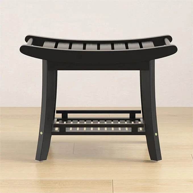 Eastglory Bamboo Shower Bench Chair Bathroom Shower Stool Seat for Inside Shower Bathtub with Storage Shelf Shower Foot Rest for Shaving Legs 25.2 x 13 x 19.2 Inches Black - ModernBath
