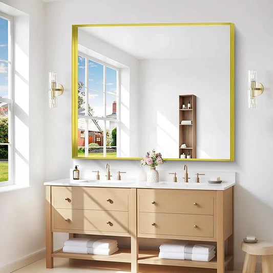 NIMURY Gold Bathroom Mirror, 40x48 Inch Rectangular Framed Mirror, Large Wall Mounted Bathroom Vanity Mirror Over Sink for Bedroom,Restroom, Living Room, Hangs Vertically or Horizontally - ModernBath